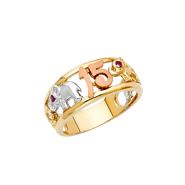 Quince Anos Ring - 14k Tri Color Gold