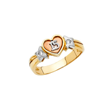 Quince Anos Heart with CZ Ring - 14k Tri Color Gold