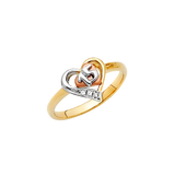 Quince Anos Heart with CZ Ring - 14k Tri Color Gold