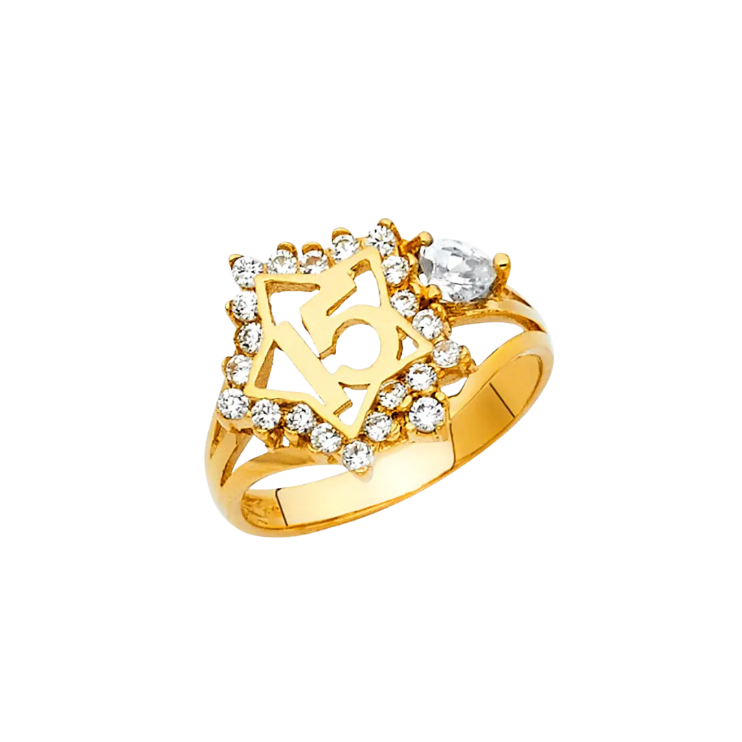 Quince Anos with CZ Ring - 14k Yellow Gold