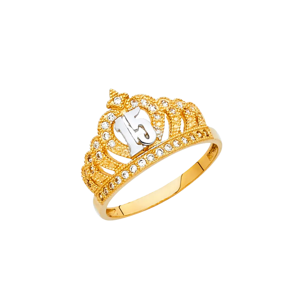 Quince Anos Crown with CZ Ring - 14k Two Tone Gold