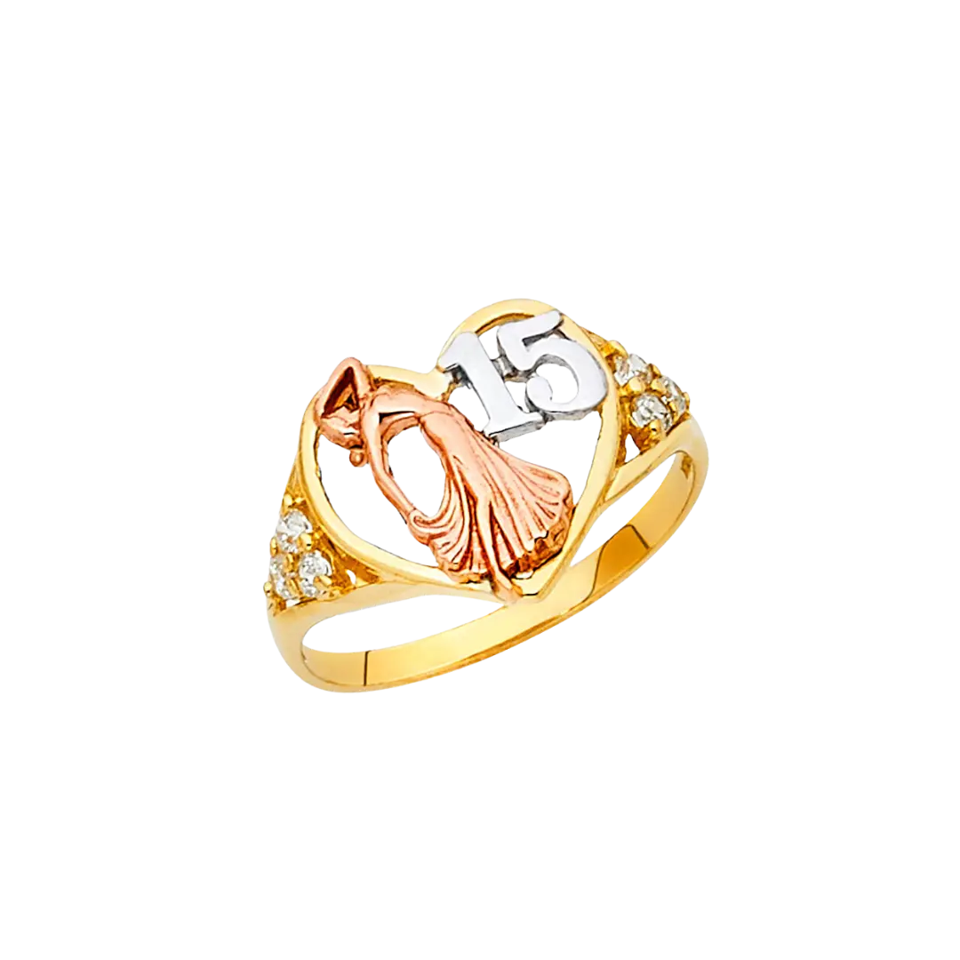 Quince Anos Ring - 14k Tri Color Gold