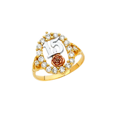 Quince Anos with CZ Ring - 14k Tri Color Gold