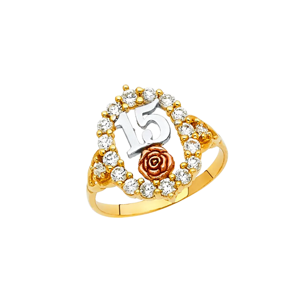 Quince Anos with CZ Ring - 14k Tri Color Gold