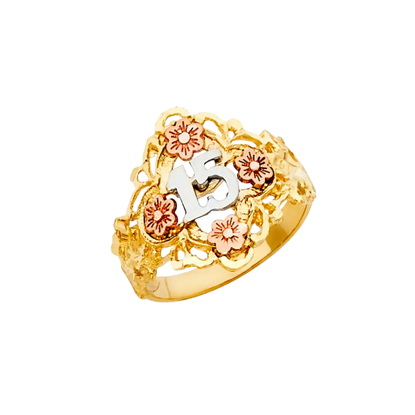 Quince Anos Ring - 14k Tri Color Gold