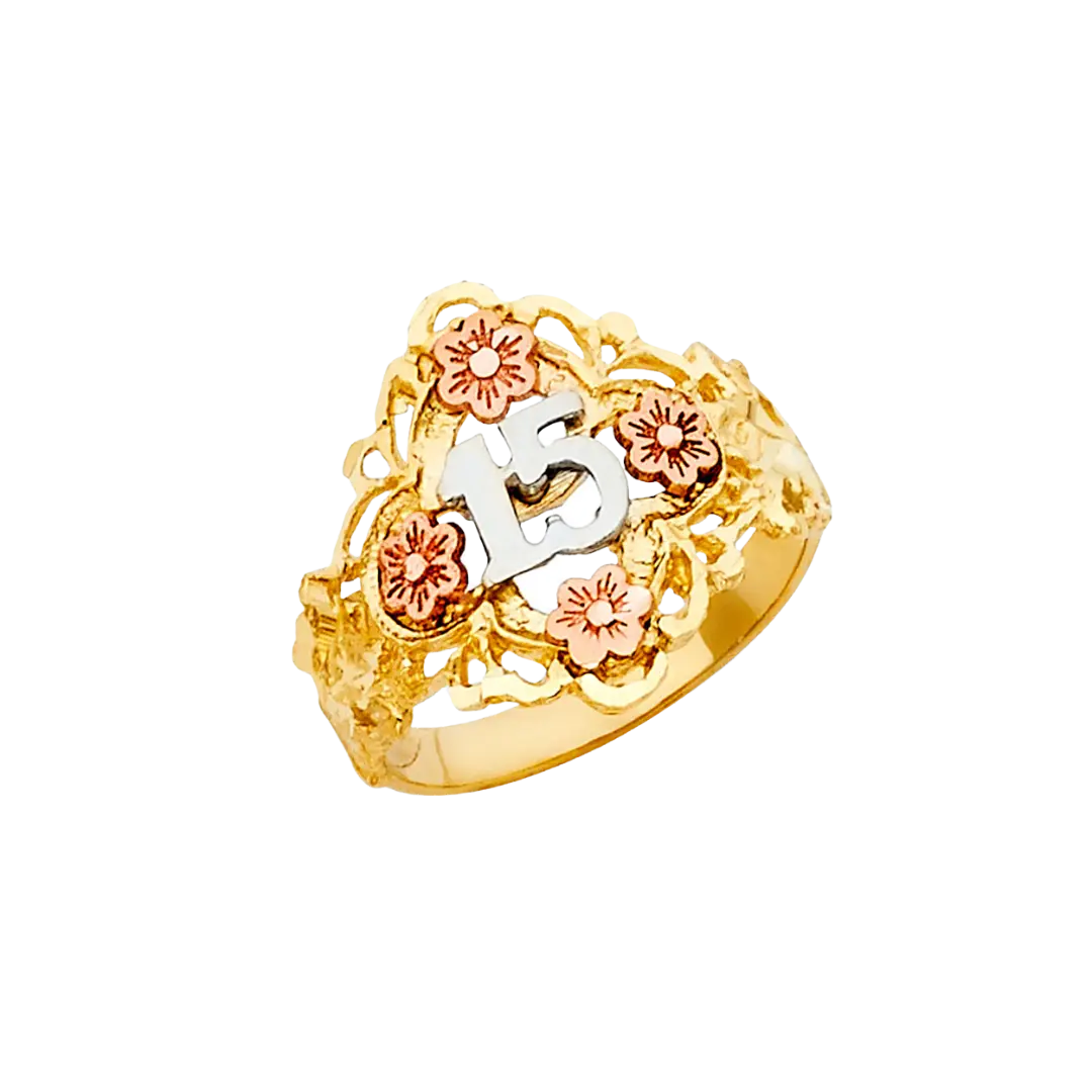 Quince Anos Ring - 14k Tri Color Gold