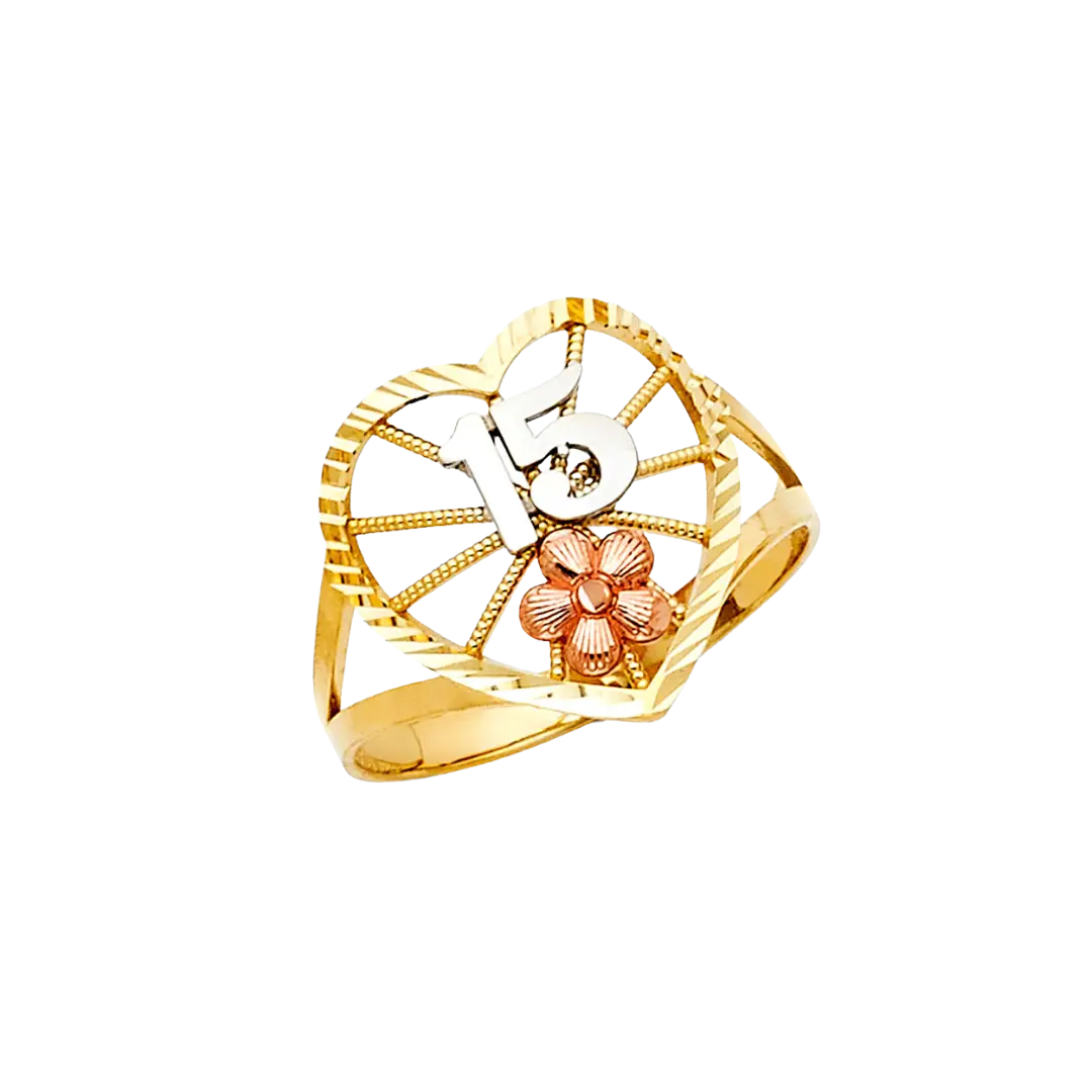 Quince Anos Ring - 14k Tri Color Gold