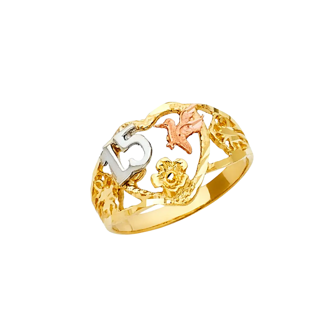 Quince Anos Ring - 14k Tri Color Gold