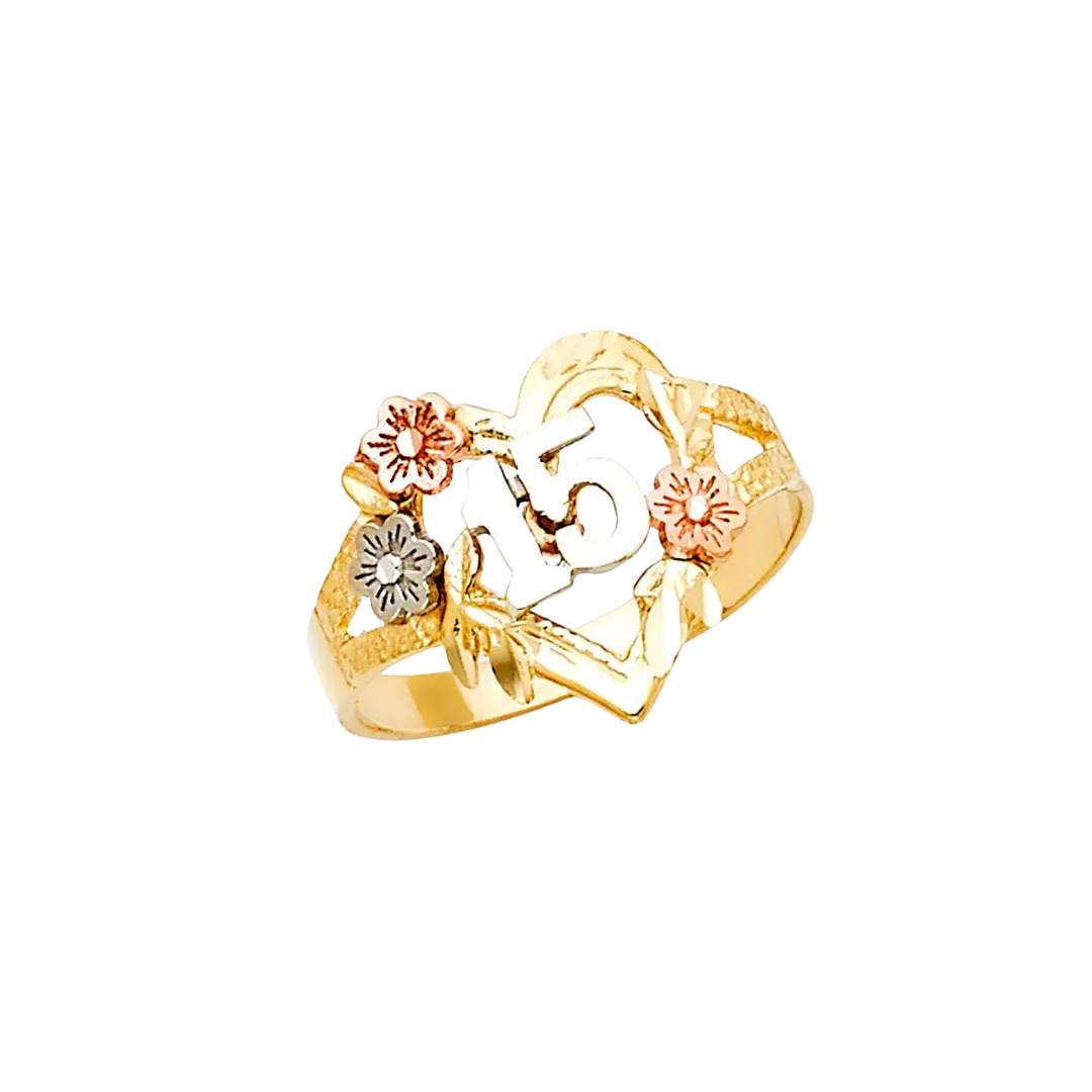 Quince Anos Ring - 14k Tri Color Gold