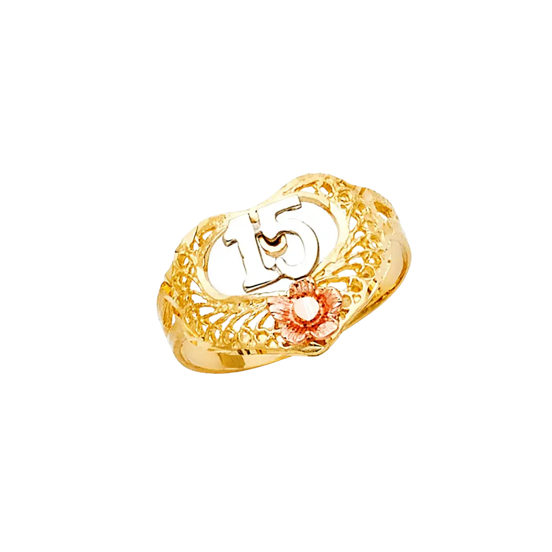 Quince Anos Ring - 14k Tri Color Gold