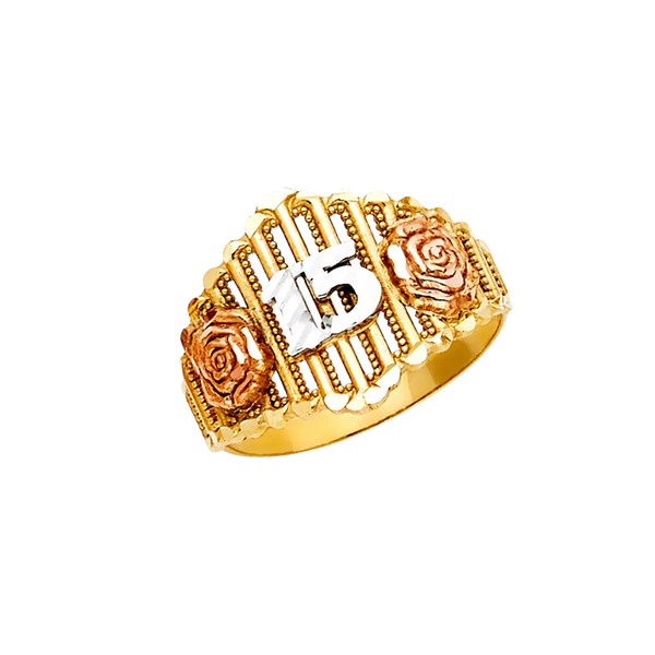 Quince Anos Ring - 14k Tri Color Gold