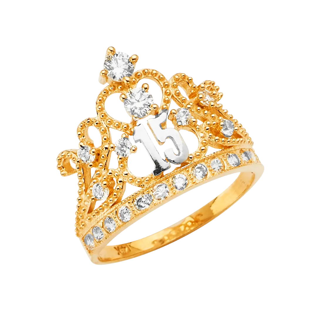 Quince Anos Crown with CZ Ring - 14k Yellow Gold