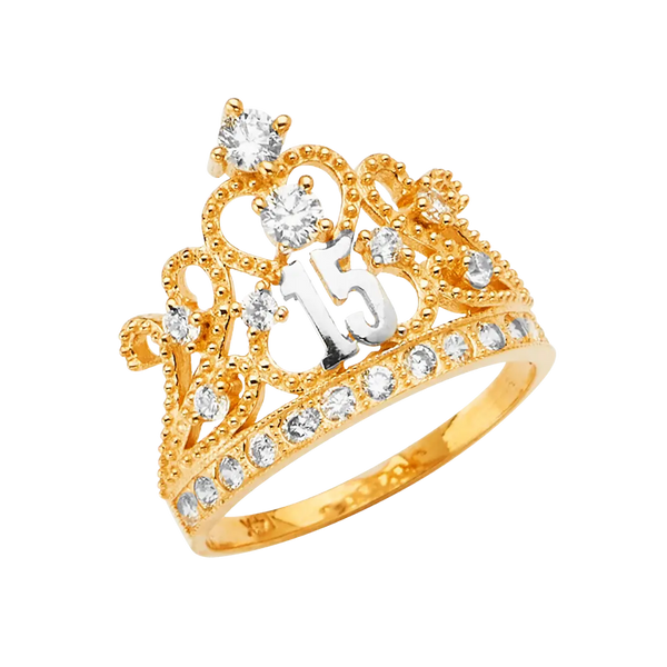 Quince Anos Crown with CZ Ring - 14k Yellow Gold