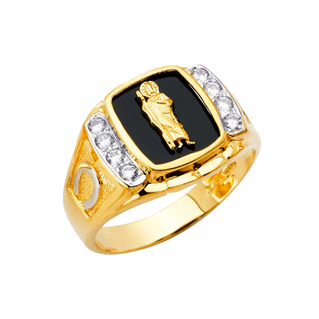 Onyx San Judas Men's Ring - 14k Yellow Gold