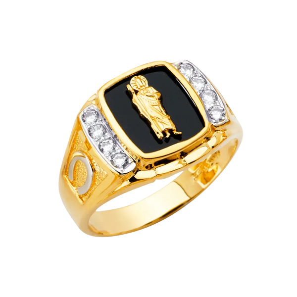 Onyx San Judas Men's Ring - 14k Yellow Gold