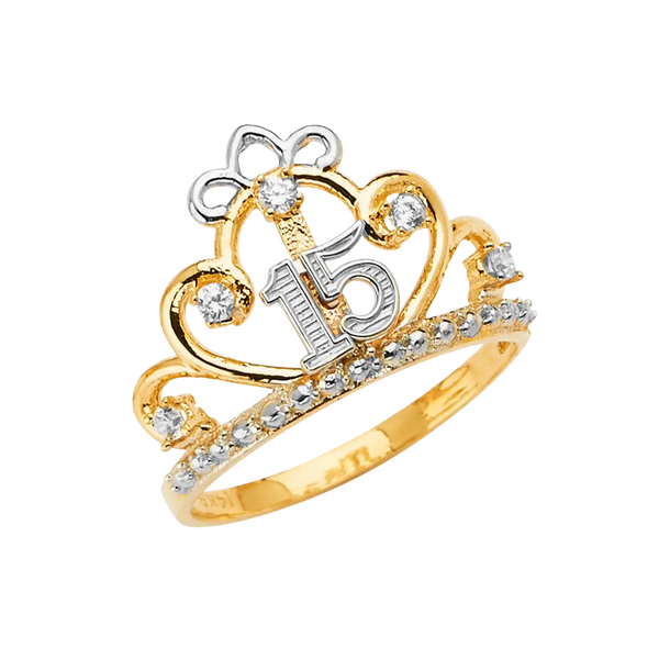 Quince Anos Crown with CZ Ring - 14k Two Tone Gold