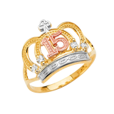 Quince Anos Crown with CZ Ring - 14k Tri Color Gold