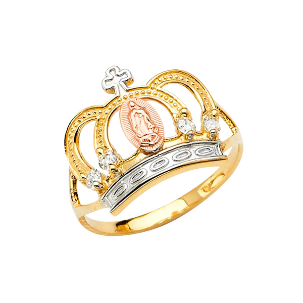 Guadalupe Crown with CZ Ring - 14k Tri Color Gold