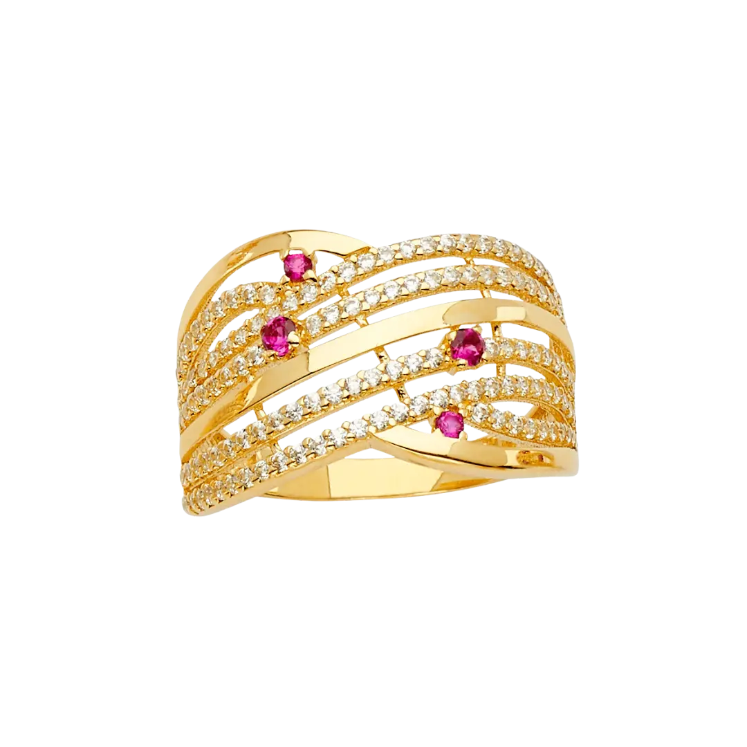 Multi Line MP CZ Ring - 14k Yellow Gold