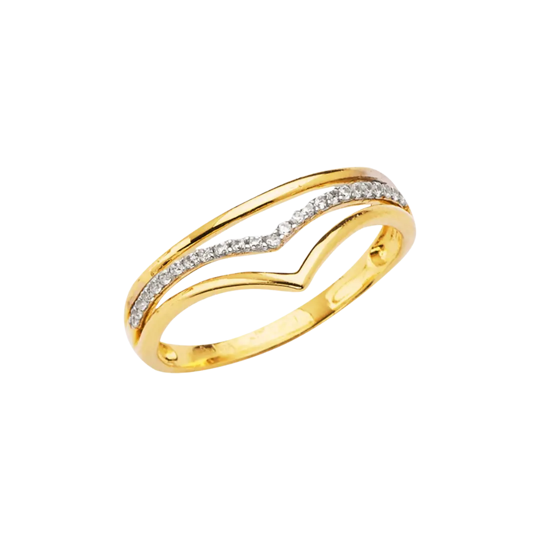 3 Line Fancy CZ Ring - 14k Two Tone Gold