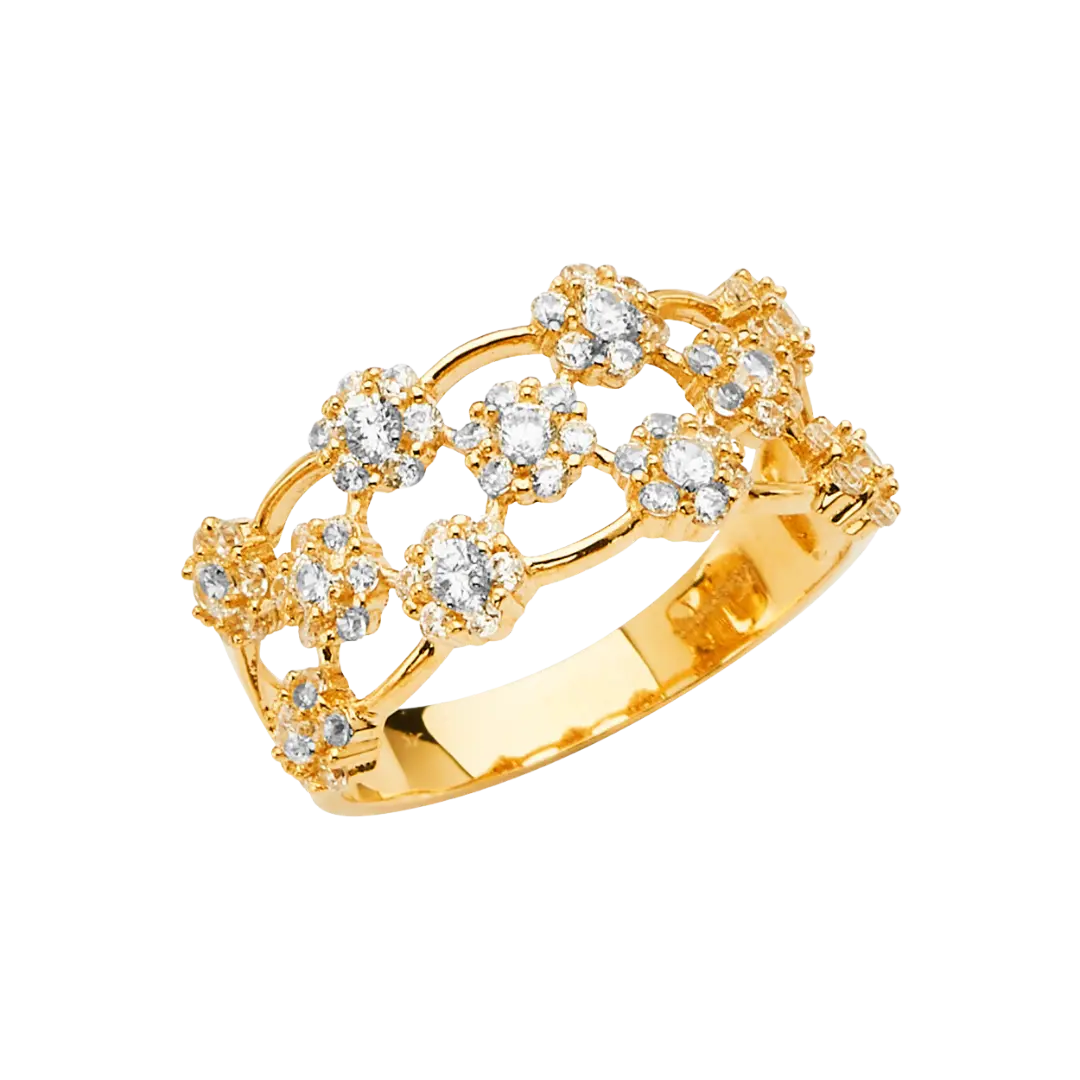 Fancy CZ Band Ring - 14k Yellow Gold