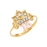 Quince Anos Crown with CZ Ring - 14k Tri Color Gold