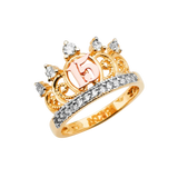 Quince Anos Crown with CZ Ring - 14k Tri Color Gold