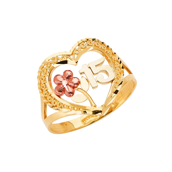 Quince Anos Ring - 14k Tri Color Gold