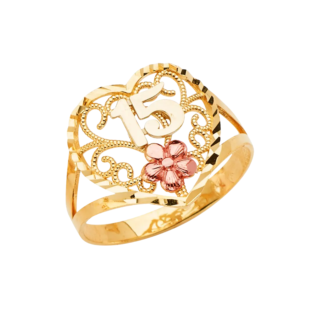 Quince Anos Ring - 14k Tri Color Gold