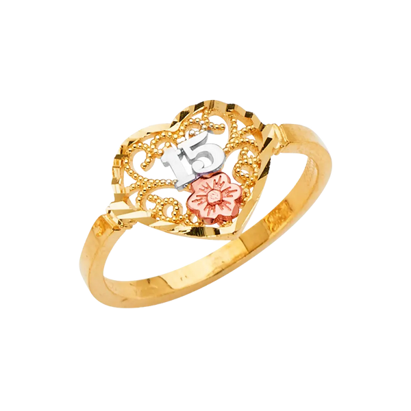 Quince Anos Ring - 14k Tri Color Gold