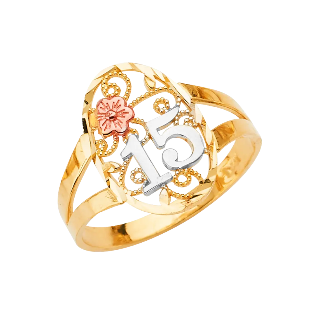 Quince Anos Ring - 14k Tri Color Gold