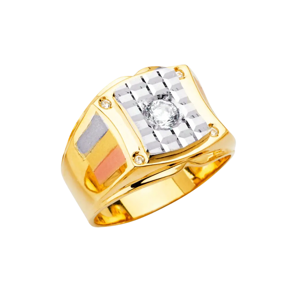 Men's CZ Ring - 14k Tri Color Gold