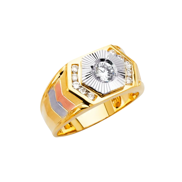 Men's CZ Ring - 14k Tri Color Gold