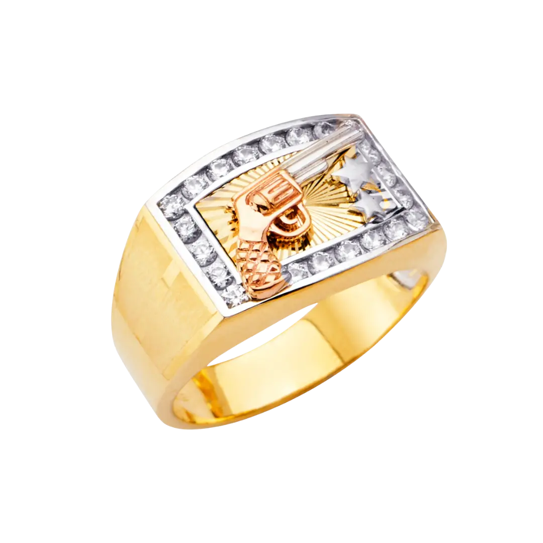 Men's CZ Ring - 14k Tri Color Gold