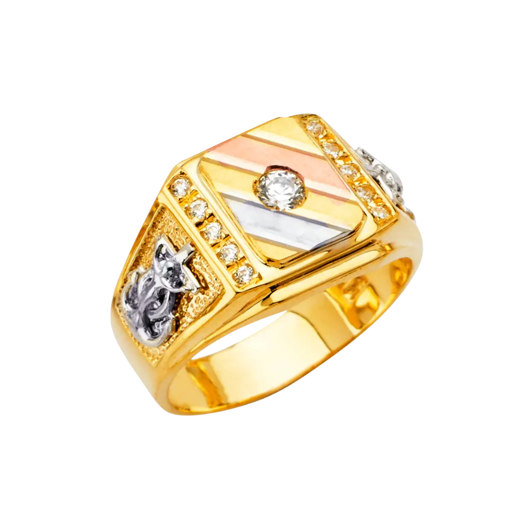 Men's CZ Ring - 14k Tri Color Gold