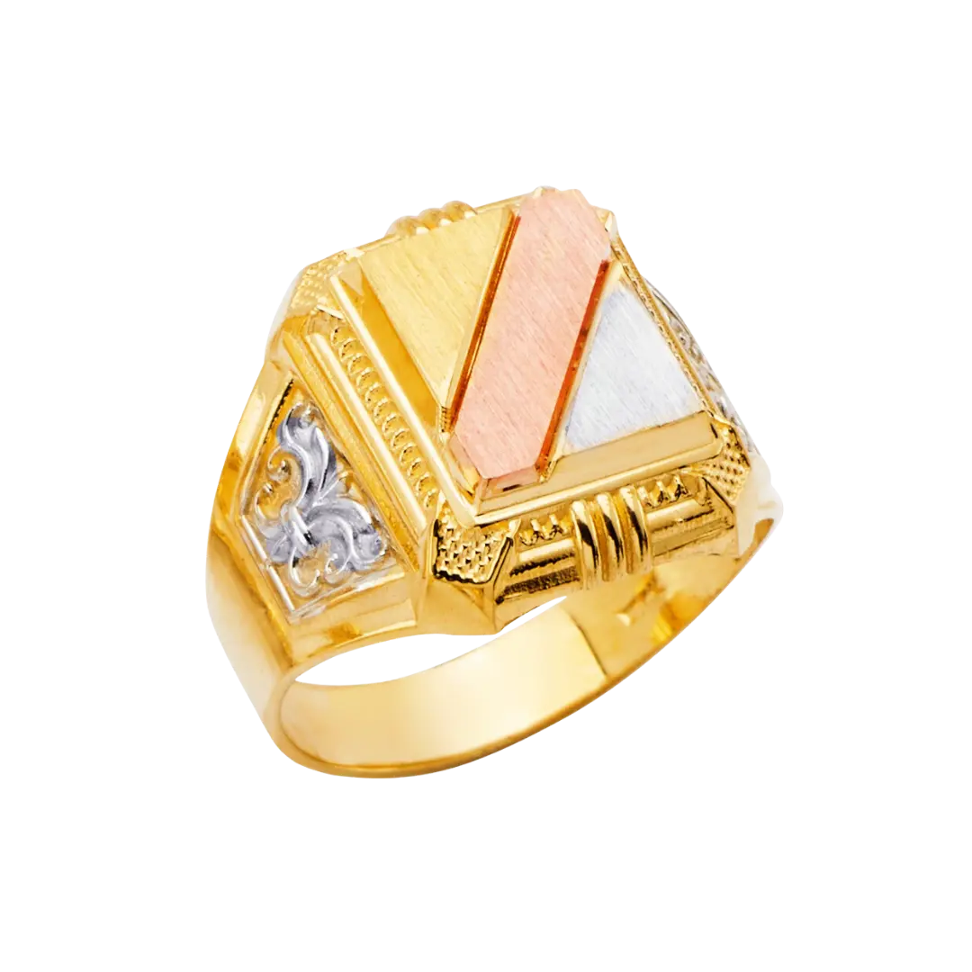 Men's Fashion Ring - 14k Tri Color Gold