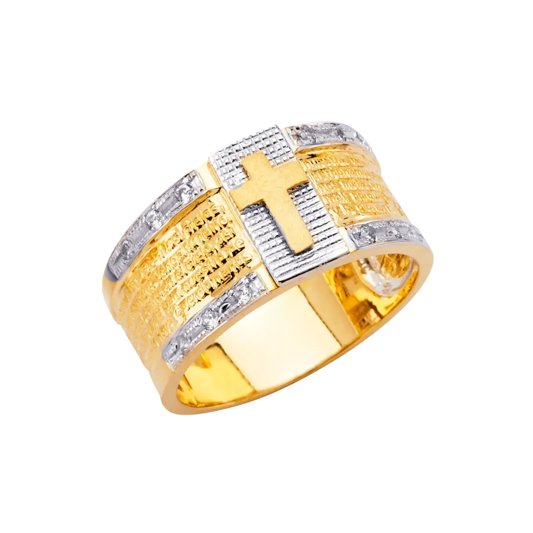 Religious CZ Men's Ring - 14k Two Tone Gold