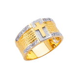 Religious CZ Men's Ring - 14k Two Tone Gold