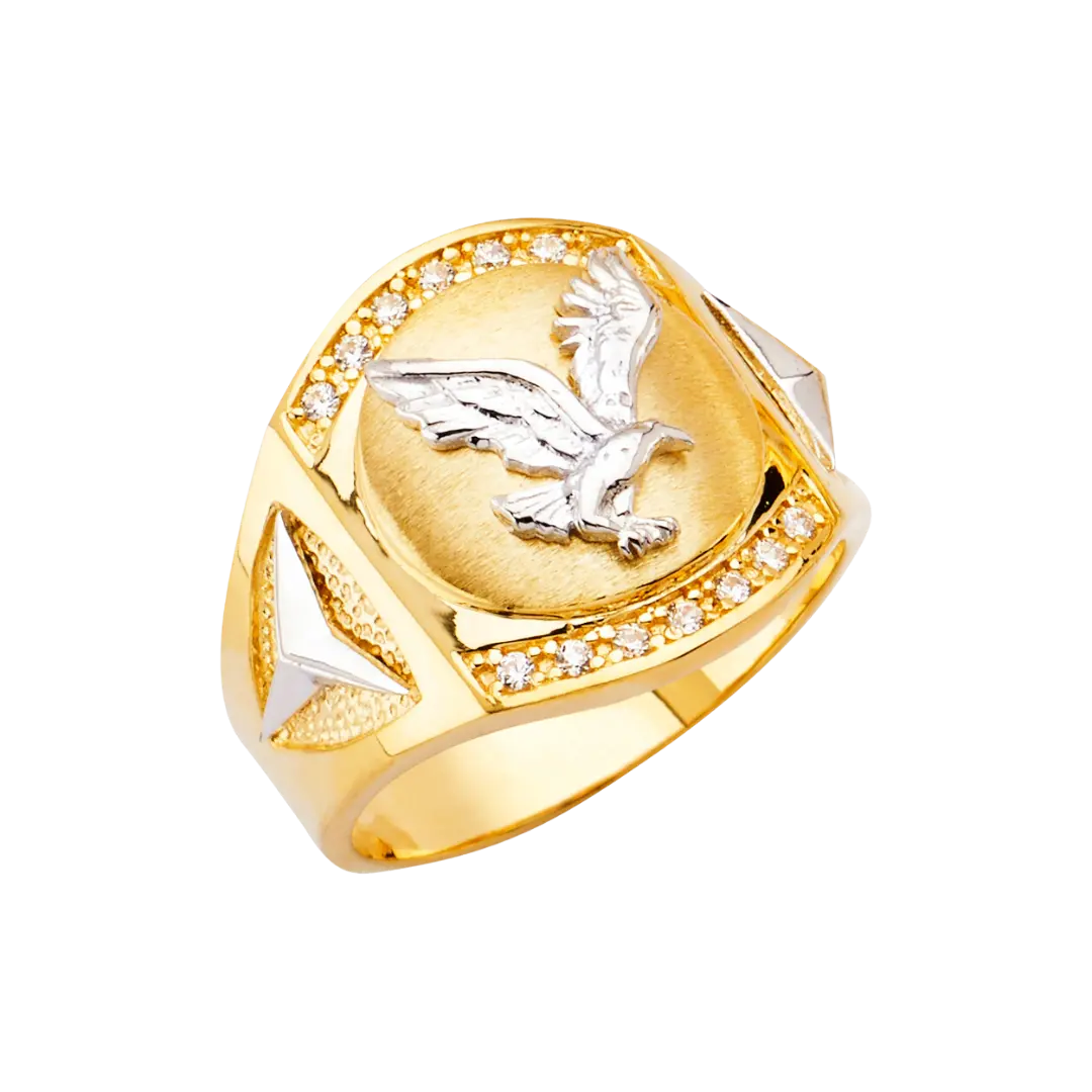 Men's Eagle with CZ Ring - 14k Two Tone Gold