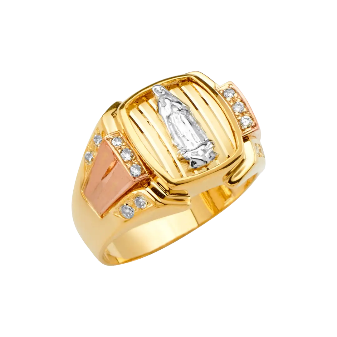 Guadalupe Men's CZ Ring - 14k Tri Color Gold