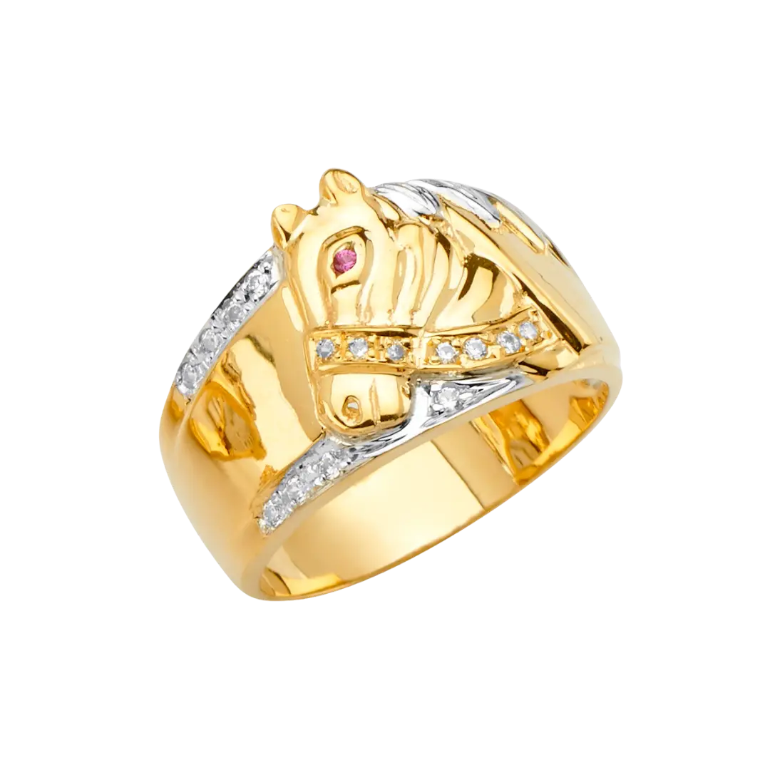 Horse Head Men's Ring - 14k Tri Color Gold