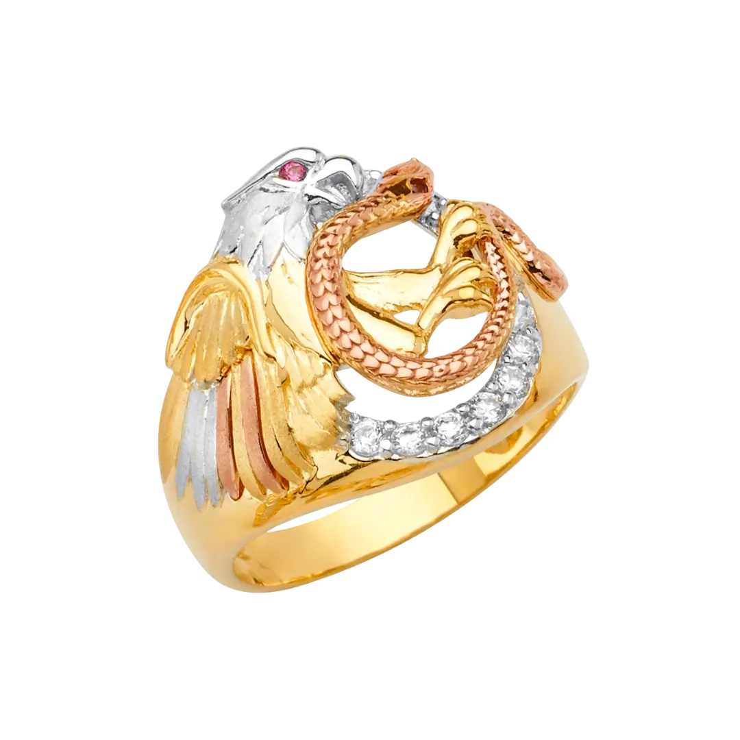 Eagle with CZ Men's Ring - 14k Tri Color Gold