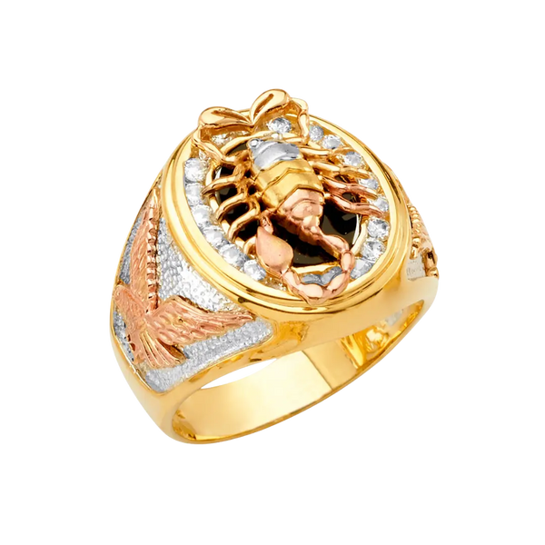 Scorpion with CZ Men's Ring - 14k Tri Color Gold