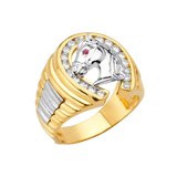 Horse Shoe with CZ Men's Ring - 14k Two Tone Gold