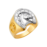 Horse Shoe with CZ Men's Ring - 14k Two Tone Gold