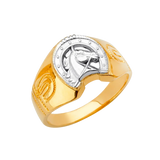 Horse Shoe Men's Ring - 14k Two Tone Gold