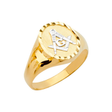 Round Men's Ring with Masonic Symbol - 14k Two Tone Gold