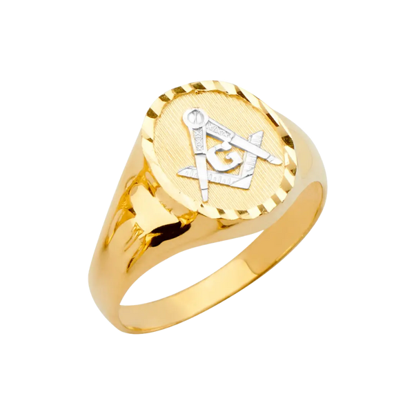 Round Men's Ring with Masonic Symbol - 14k Two Tone Gold