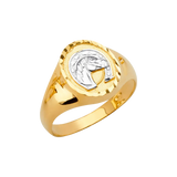 Round Men's Ring with Horse Shoe - 14k Two Tone Gold