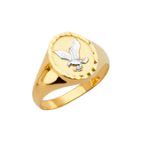 Round Men's Ring with Eagle - 14k Two Tone Gold